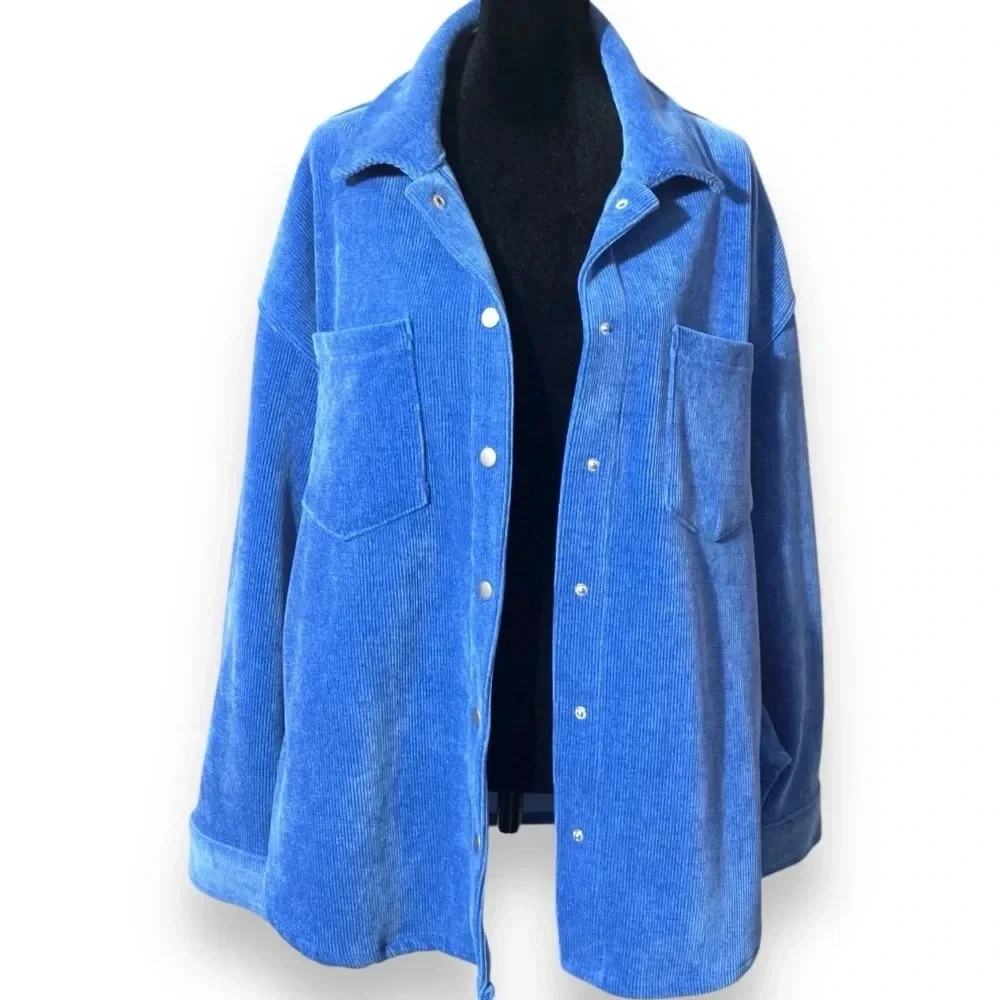 Forever 21 Oversize Royal Blue Snap Button and Cuffs Long Sleeve Corduroy Jacket
